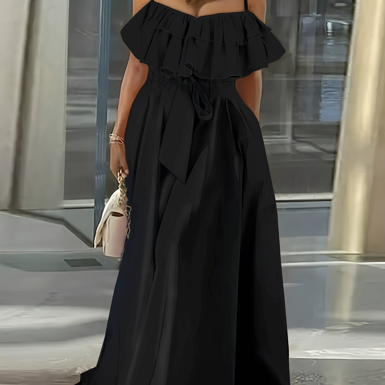 Vibrant Ruffle Trim Cami Dress - Sleeveless, Tie-Waist, Maxi Length, Flowy, Feminine, Summer Essential for Women - Perfect for Outdoor, Party, and Daily Wear