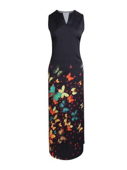 Floral Print V Neck Maxi Dress, Casual Sleeveless Dress For Spring & Summer, Women's Clothing