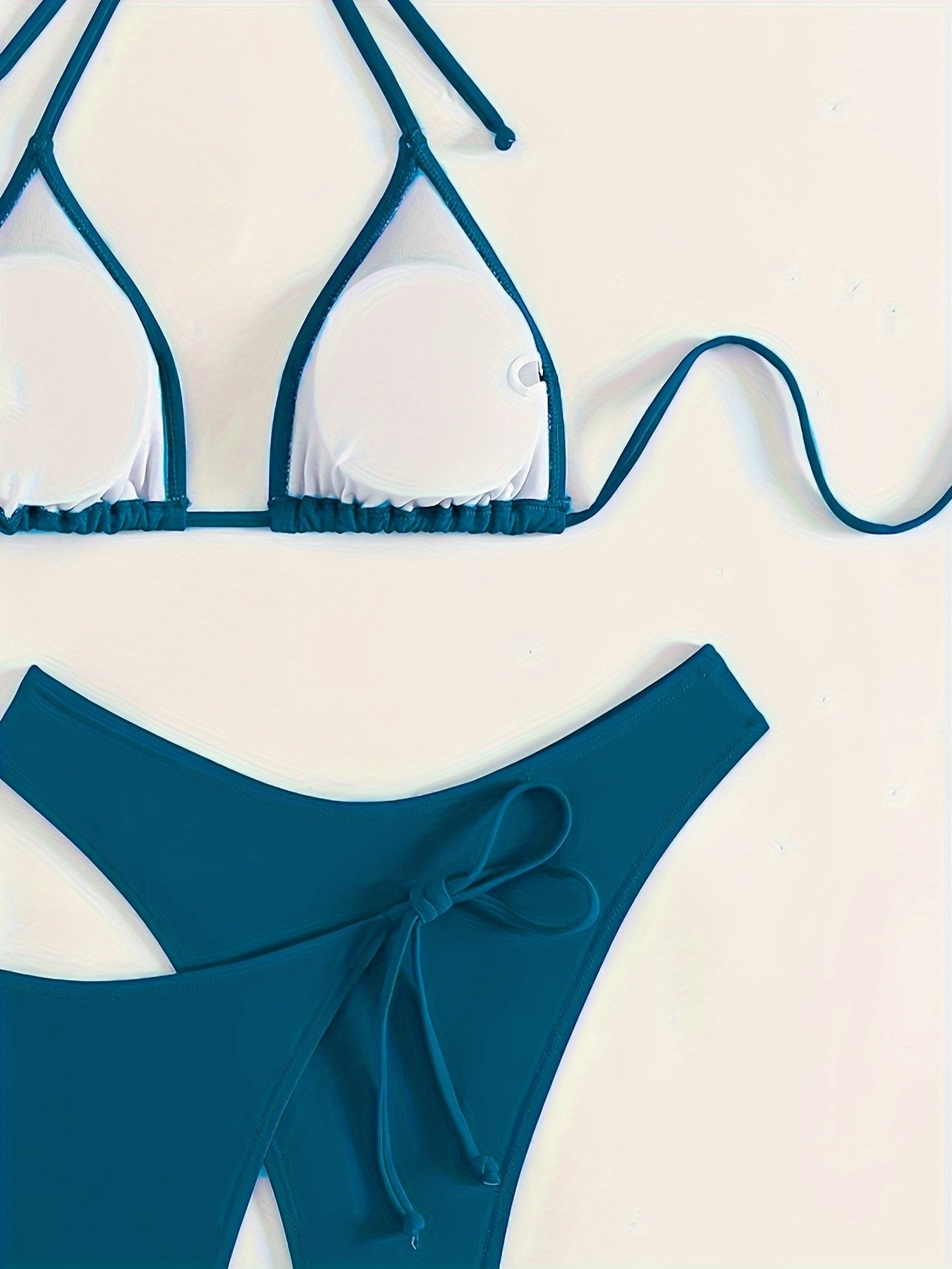 Solid Color 3 piece Set Bikini, Halter Neck Backless Swimsuits, Women's Swimwear & Clothing