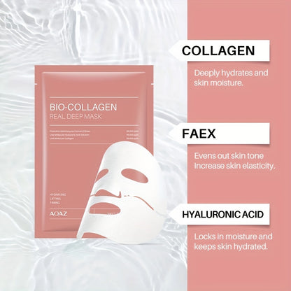 4pcs Bio-Collagen Real Deep Mask Pack Hydrating & Firming Facial Sheet Masks with Collagen, Hyaluronic Acid & Nicotinamide Moisturizing & Invigorating for All Skin Types(1pc/4pcs/8pcs)