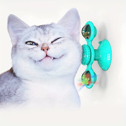 1pc Interactive Cat Toy, Windmill Turntable Teaser, Soft Plastic Rotating Plaything For Scratching And Grooming, Durable Puzzle Toys For Cats And Dogs