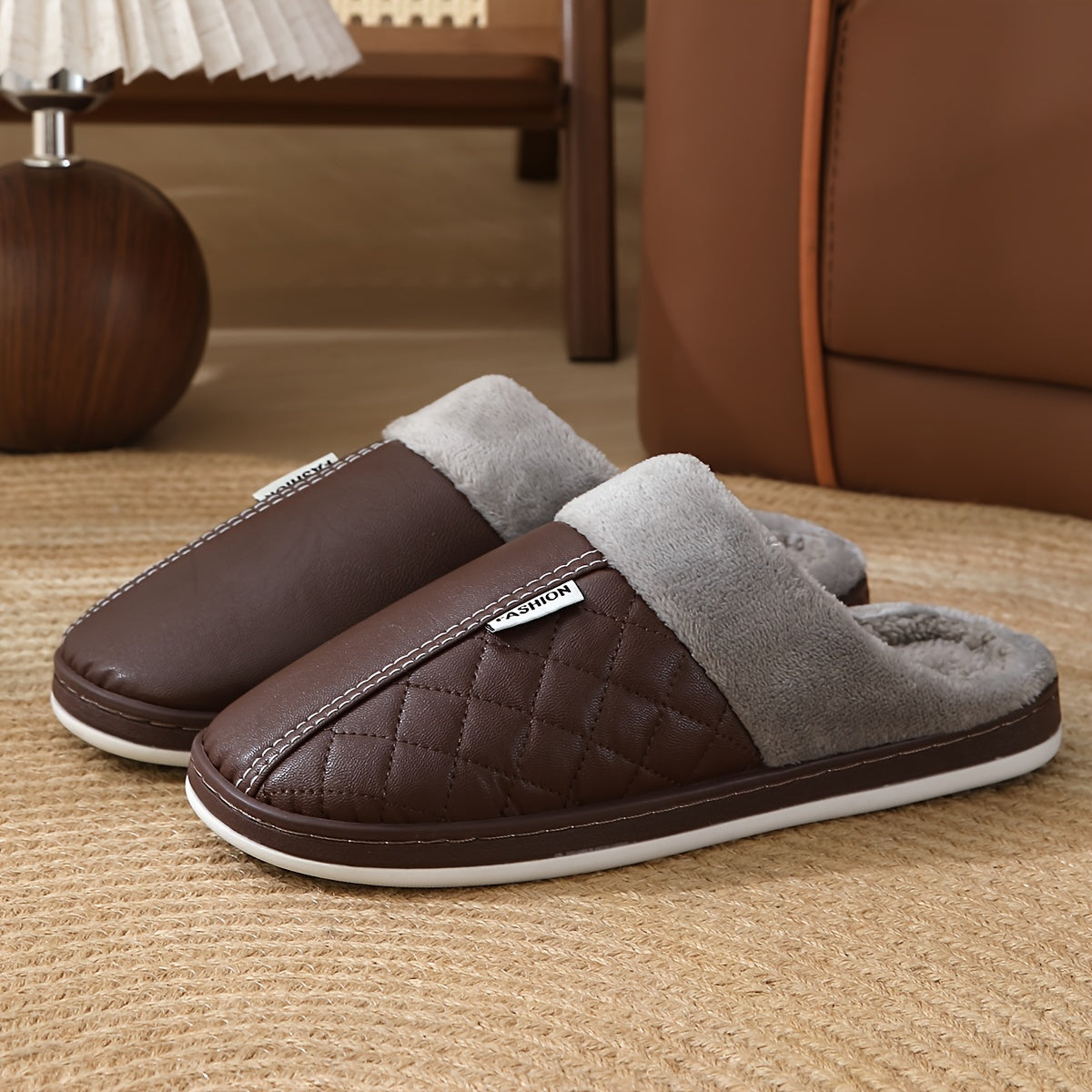 [Cozy Plush Slippers] Warm Cozy Plush Home Slippers for Men and Women | Faux Fur Lined, Durable TPR Sole, Quilted Design, Indoor/Outdoor Use, Available in Navy Blue, Red, Pink, and Gray