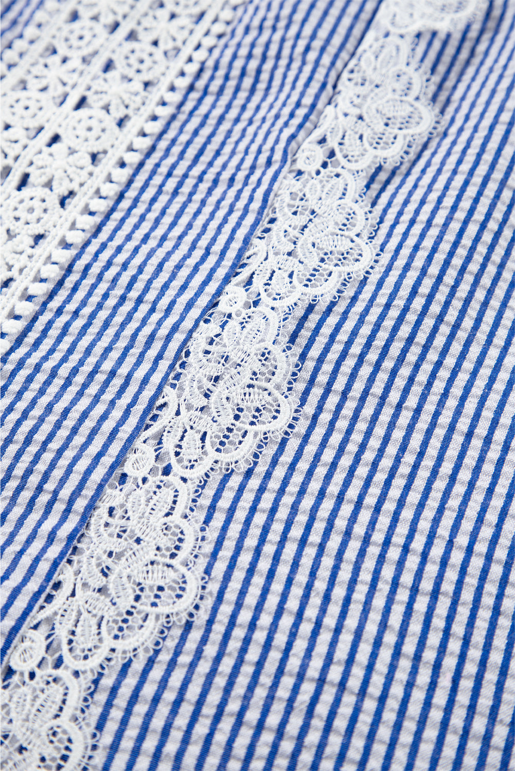 Sky Blue Stripe Lace Patchwork Crew Neck Tank Top