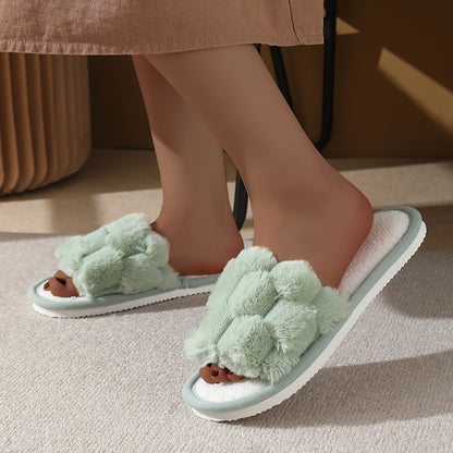 [Plush Slippers] Comfortable Plush Women's Slippers | Non-Slip, Breathable, Open-Toe Indoor Floor Slippers for Autumn And Winter, Suitable for All Seasons