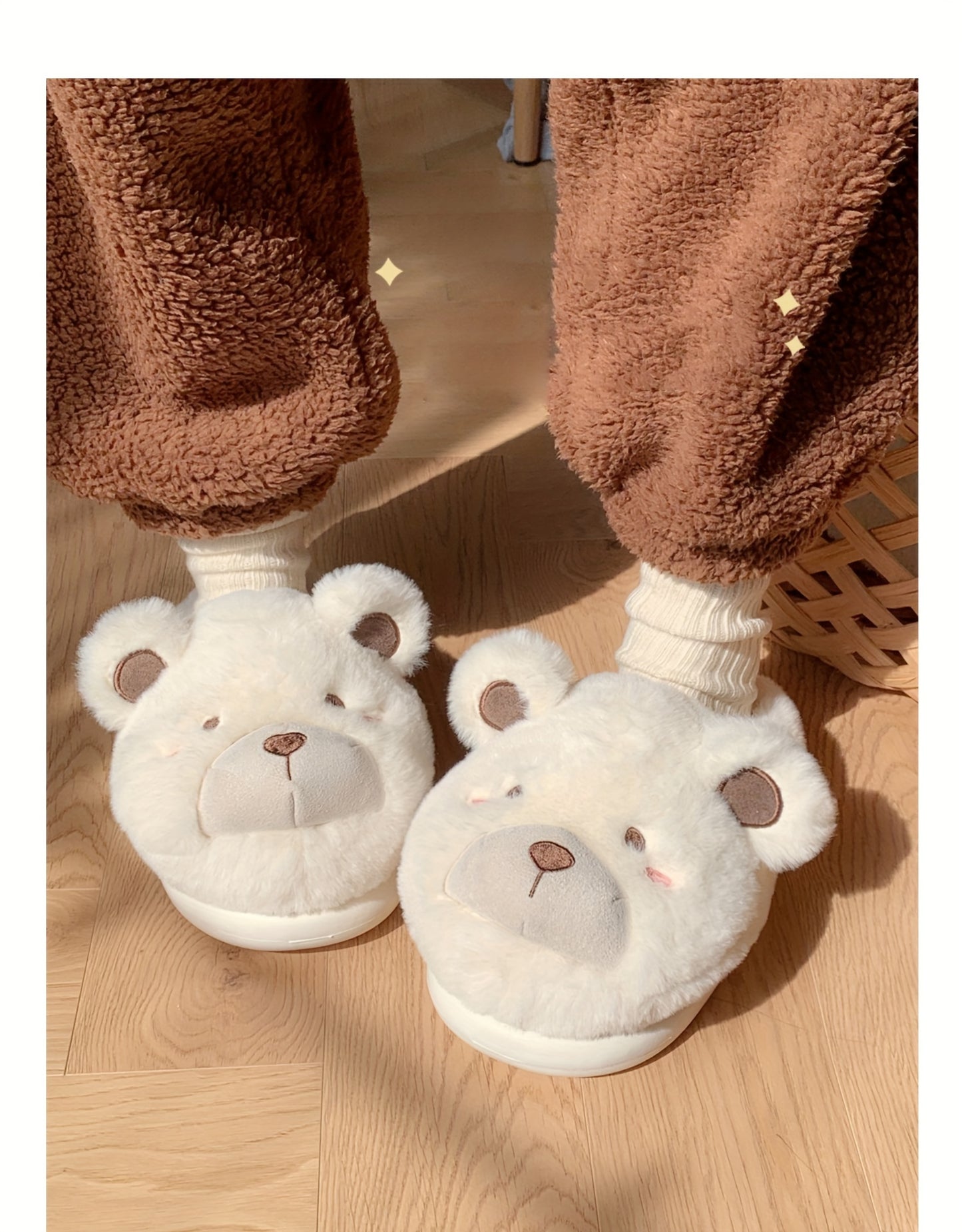 XIXITIAO Winter Plush Bear Slippers for Women & Men - Cozy Cover Slip-On Indoor House Shoes with Cute Cartoon Design, Non-Slip EVA Sole, Warm Home Slippers for Cold Floors, Cold Weather Footwear, Playful Footwear, Soft Lining