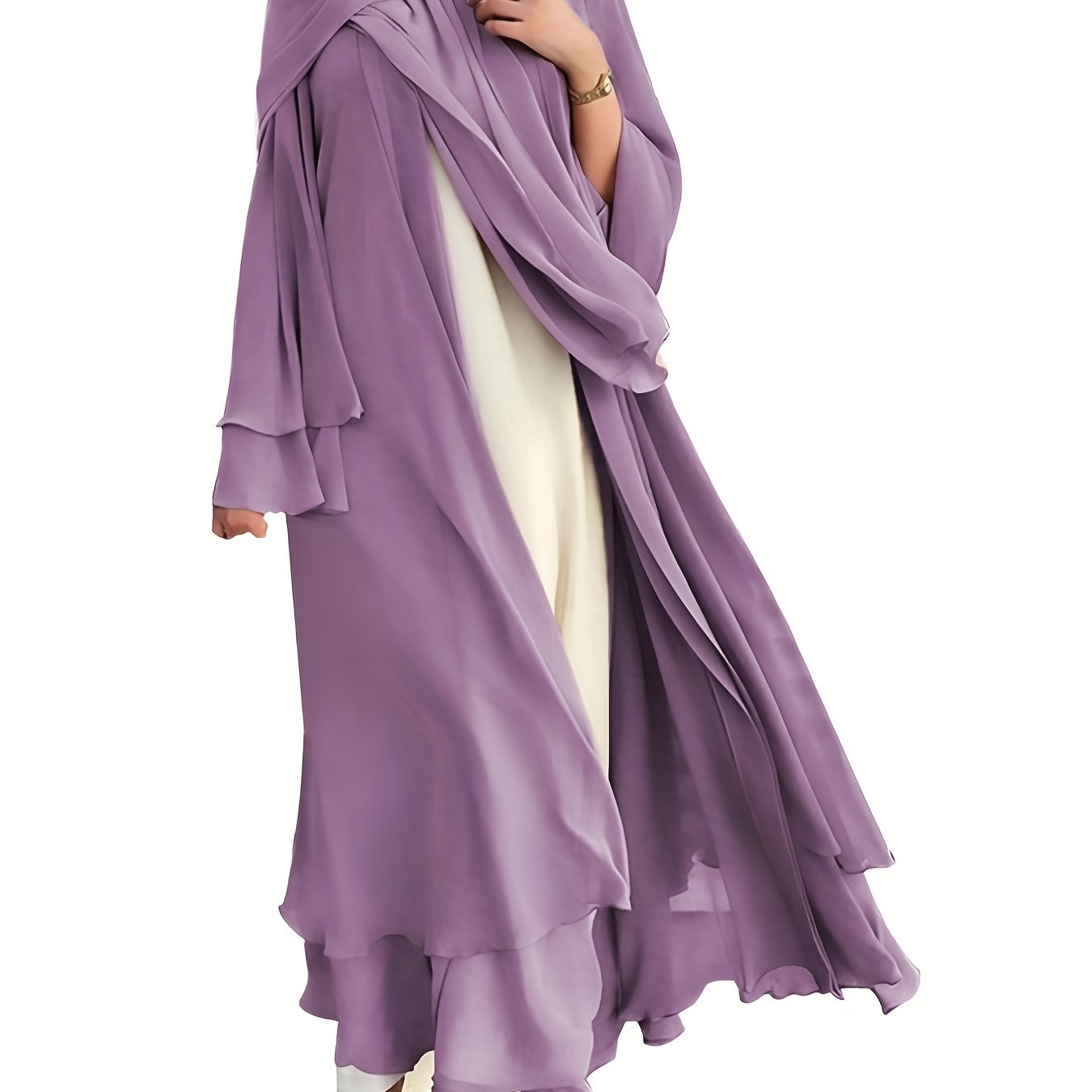 Ramadan Islamic Modest Dress Without Hijab, Long Sleeve Open Front Casual Modest Muslim Dress, Women's Clothing