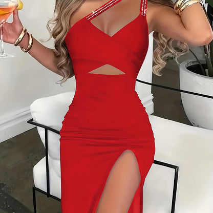 Split Thigh Asymmetrical Dress, Sexy Bodycon Sleeveless Party Dress, Women's Clothing For Party Dressing