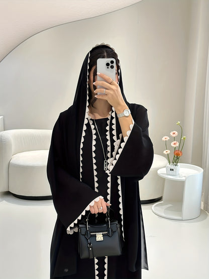 Women'S Autumn New Middle Eastern 3pcs Set: Solid Color Abaya Jacket/Sleeveless Dress/Headscarf, Middle Eastern Arab, Islamic Style Shawl, Ramadan Prayer Dress, Long Skirt LL168, Perfect for Thanksgiving, Women Elegant Winter