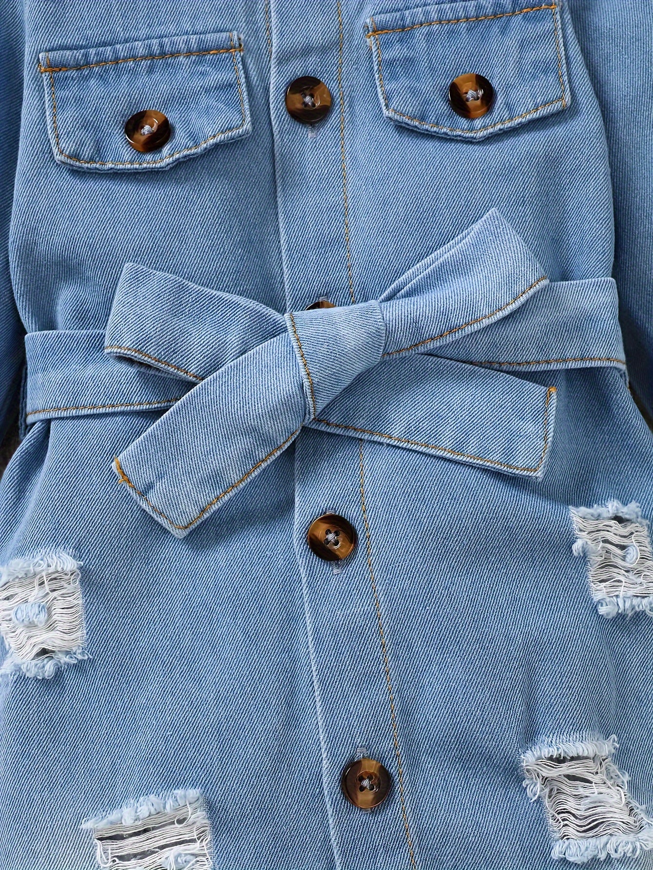 A Babygirl Open Collar Long Sleeve Ripped Denim Jumpsuit Spring And Autumn