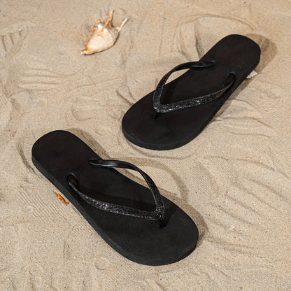 [Glitter Flip-Flops] Light Blue Women's Minimalist Glitter Flip-Flops | TPU Upper with EVA Sole, Flat Sandals for Summer Beach & Casual Wear