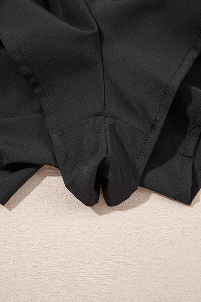 Black Crossed Waist Tiered Flowy Shorts