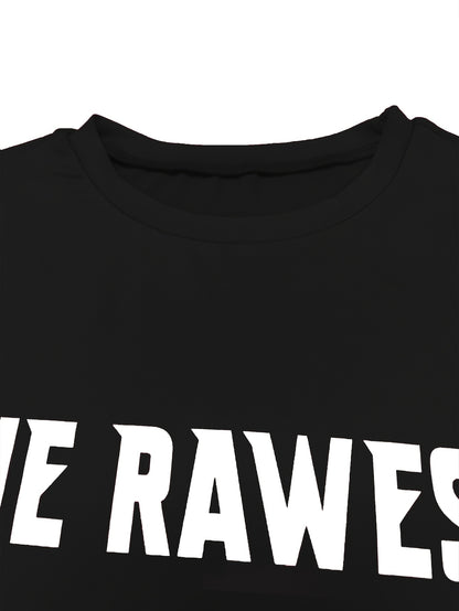 Women'S Casual Crew Neck Long Sleeve Blouse, Polyester Knit Fabric, with "THE RAWEST" Letter Print, for Spring/Fall
