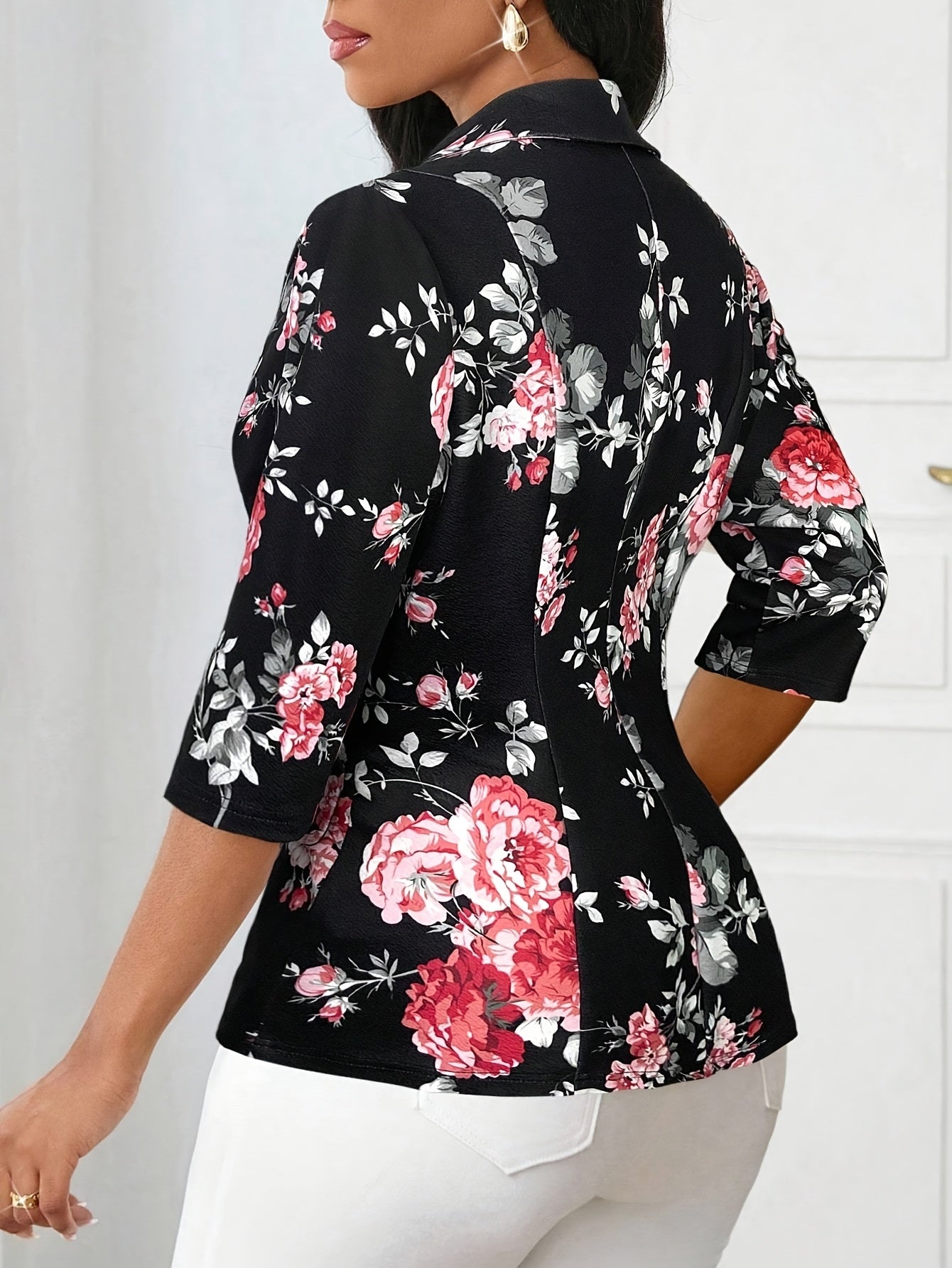 Women'S Floral Print Blazer - Elegant Office to Party Jacket, Structured Fit with Button Front Closure, Non-Stretch Fabric for Fall/Winter, Professional Women, Highquality Material, Work Attire, Fashion Lovers, Stylish Outerw