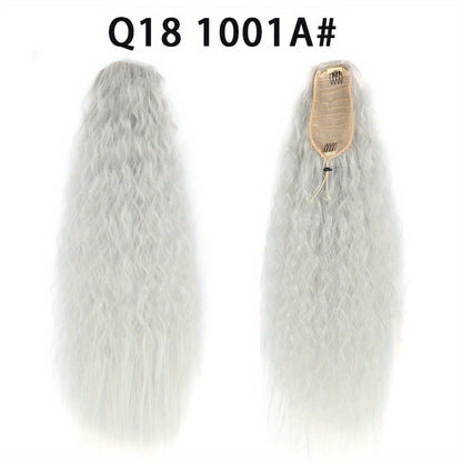 Long Curly Drawstring Ponytail For Women, 55.88cm Black Curly Ponytail Hair Extension, Synthetic Clips In Drawstring Ponytail For Daily Use (Natural Black)