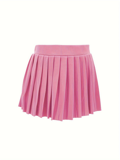 [Bright Pink Skirt] Sexy Summer Bright Pink High-Waisted Pleated Mini Skirt | Stretchy & Machine Washable | Perfect for Casual or Party Outfits for Women