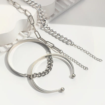 4 Pcs/Set Multilayer Hand Jewelry Decorative Simple Chain & Bangle Bracelet Set for Women - Stylish Party Clothing Accessory - Durable Handcrafted Design - Perfect Gift Idea