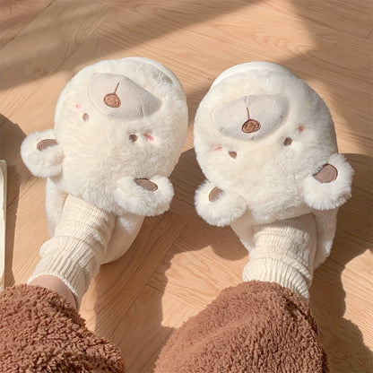 XIXITIAO Winter Plush Bear Slippers for Women & Men - Cozy Cover Slip-On Indoor House Shoes with Cute Cartoon Design, Non-Slip EVA Sole, Warm Home Slippers for Cold Floors, Cold Weather Footwear, Playful Footwear, Soft Lining