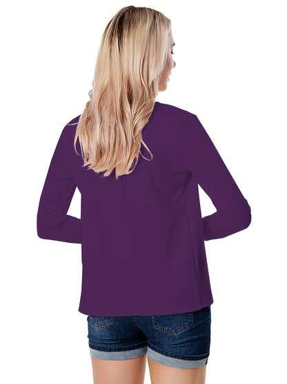 Solid Open Front Blazer, Casual Long Sleeve Blazer For Office & Work, Women's Clothing