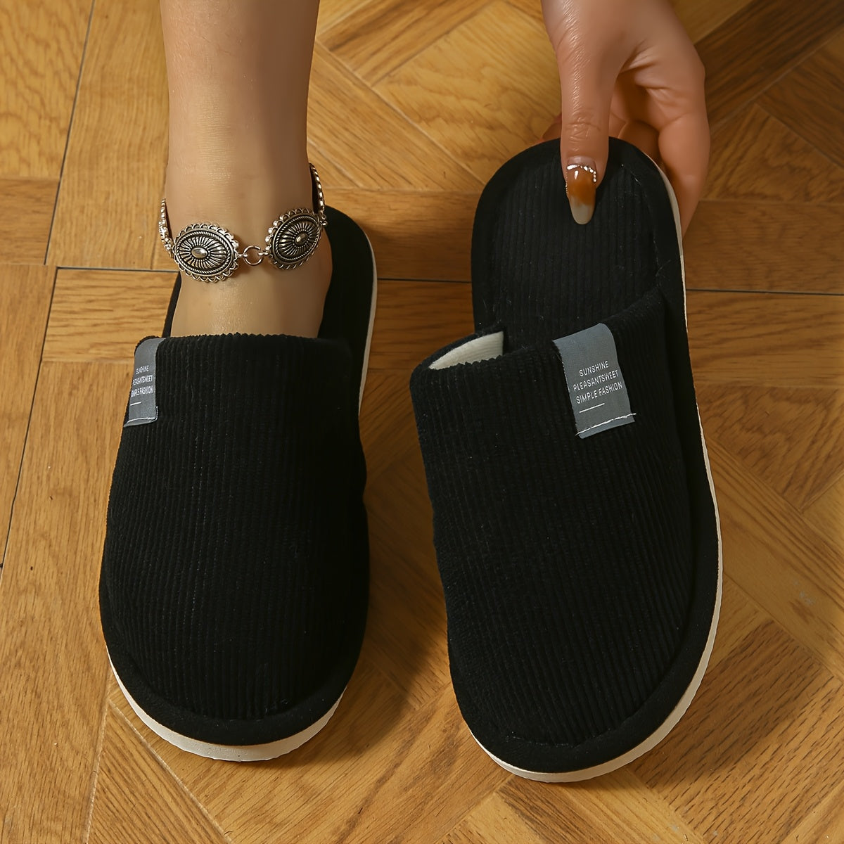 1 Pair Women'S Plush Lined Slip-On Slippers - Soft Fabric with TPR Sole, Comfortable Indoor Home Shoes, Round Toe, All-Season Use, Perfect Gift Idea, Cozy Home Slippers | Plush Lined Slippers | EVA Sole Slippers