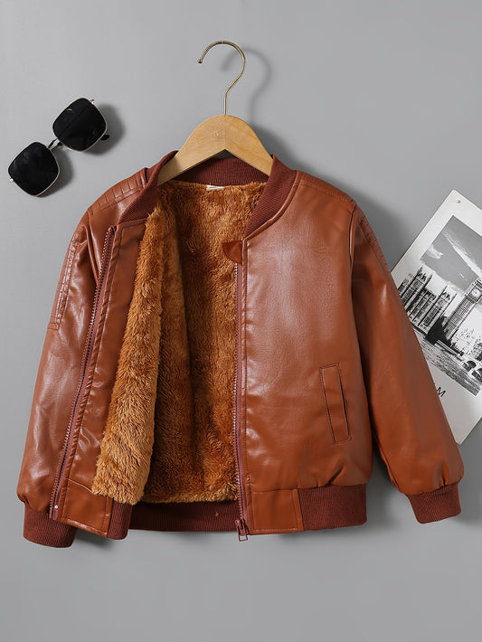 2025 Autumn Winter New Boys' Fleece-Lined Zip-Up Jacket