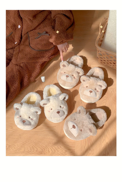 XIXITIAO Winter Plush Bear Slippers for Women & Men - Cozy Cover Slip-On Indoor House Shoes with Cute Cartoon Design, Non-Slip EVA Sole, Warm Home Slippers for Cold Floors, Cold Weather Footwear, Playful Footwear, Soft Lining