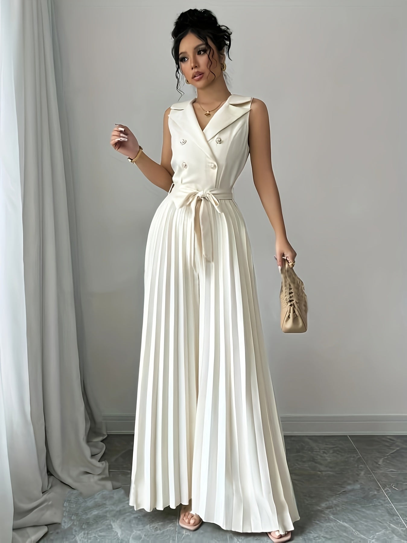 Double-Breasted Pleated Jumpsuit (Horizontal Orientation) YY1225006
