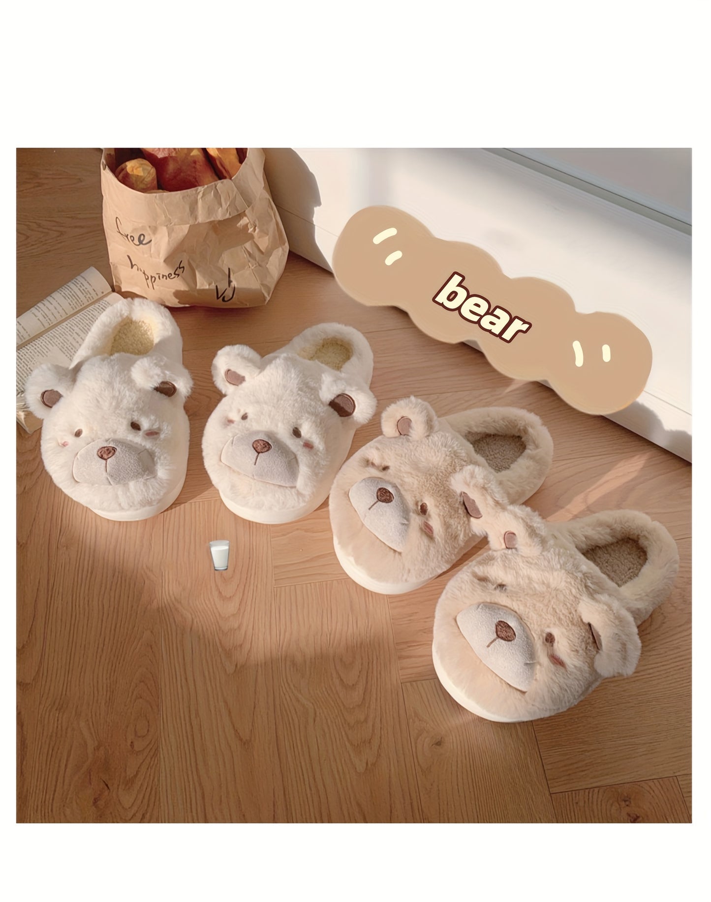 XIXITIAO Winter Plush Bear Slippers for Women & Men - Cozy Cover Slip-On Indoor House Shoes with Cute Cartoon Design, Non-Slip EVA Sole, Warm Home Slippers for Cold Floors, Cold Weather Footwear, Playful Footwear, Soft Lining