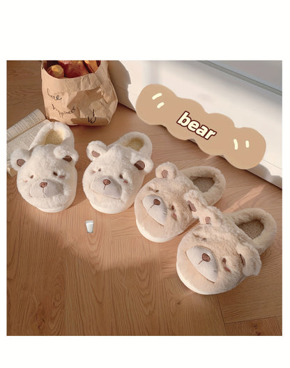 XIXITIAO Winter Plush Bear Slippers for Women & Men - Cozy Cover Slip-On Indoor House Shoes with Cute Cartoon Design, Non-Slip EVA Sole, Warm Home Slippers for Cold Floors, Cold Weather Footwear, Playful Footwear, Soft Lining