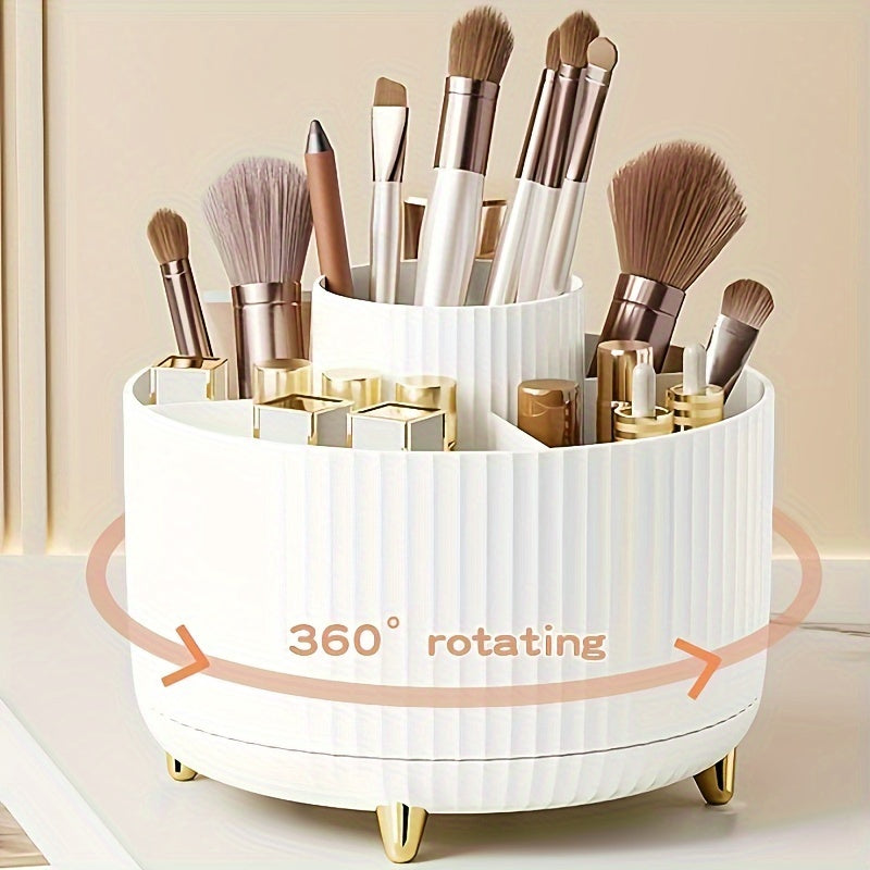 Rotating Makeup Station - 360 Degree Swivel, High-Gloss ABS Plastic, Minimalist Design, Ample Storage, Perfect for Bedroom, Vanity, Bathroom Organization, Space-Saving, Easy Access, and Stylish Display