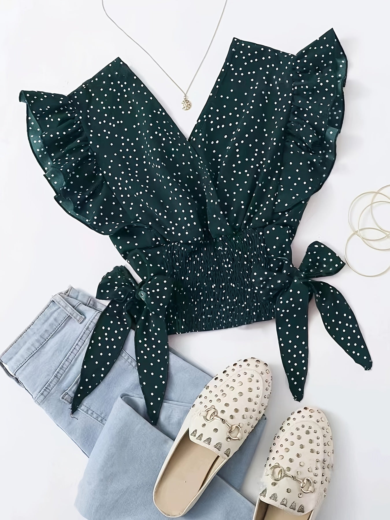 Vibrant Allover Print Blouse with Chic Bow Accent - Flattering Surplice Neck & Ruffled Waist - Womens Casual Fashion