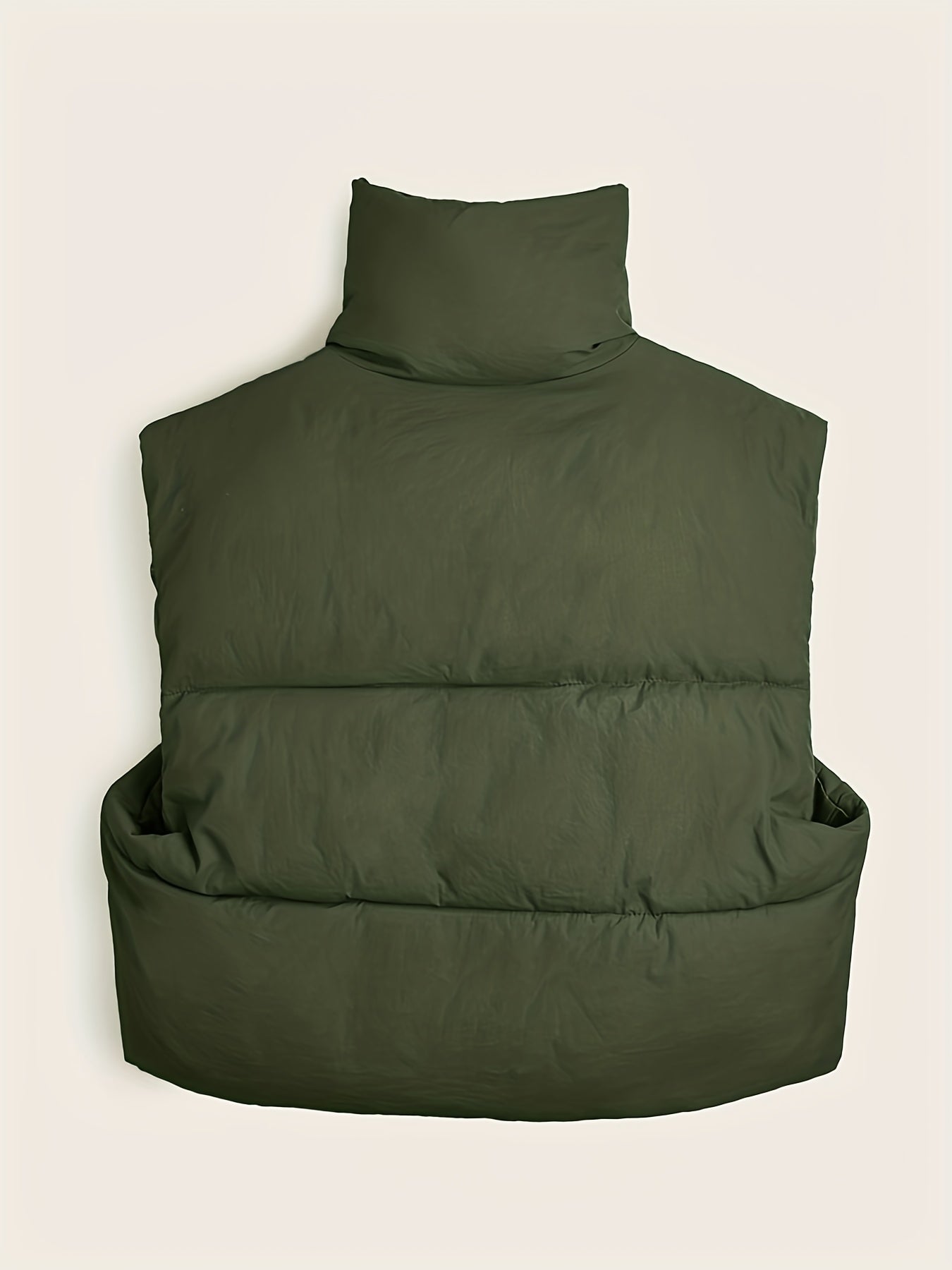 Women'S Elegant High-Neck Padded Vest with Drawstring Detail - Solid Color, Thick Warm Winter Sleeveless Jacket Vest, Casual Streetwear Style, 200g/m² Fabric Weight, Autumn/Winter Essential