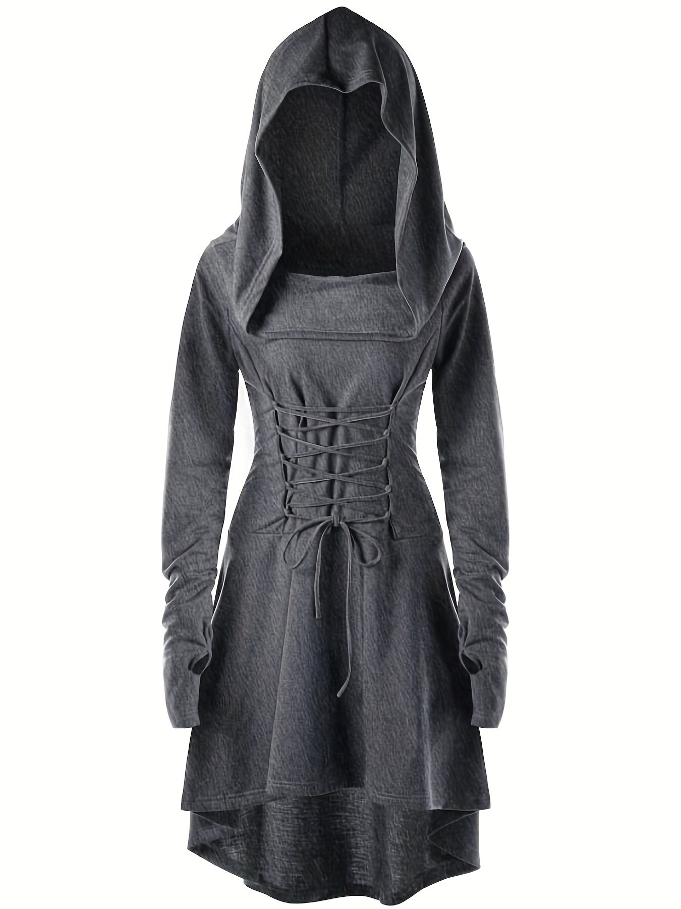 Gothic Witch Cosplay Dress, Medieval Renaissance Halloween Cosplay Hooded Costume, Women's Clothing