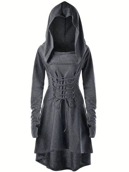 Gothic Witch Cosplay Dress, Medieval Renaissance Halloween Cosplay Hooded Costume, Women's Clothing