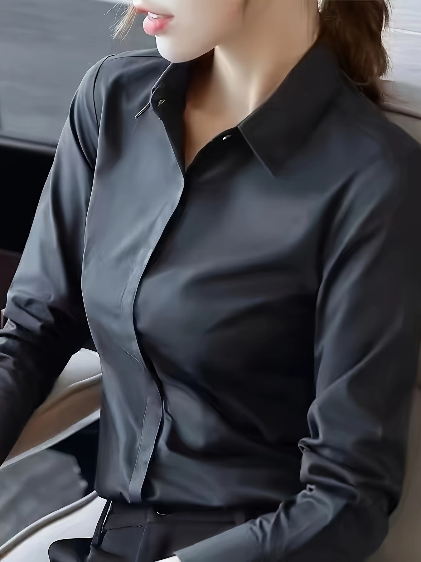 2024 Women's Professional Long Sleeve Shirt - Slim-Fit Square Neck Blouse with Semi-Sheer Fabric, White Office Workwear for Spring/Summer, Middle Eastern-Inspired Elegant Work Attire, Work Blouse