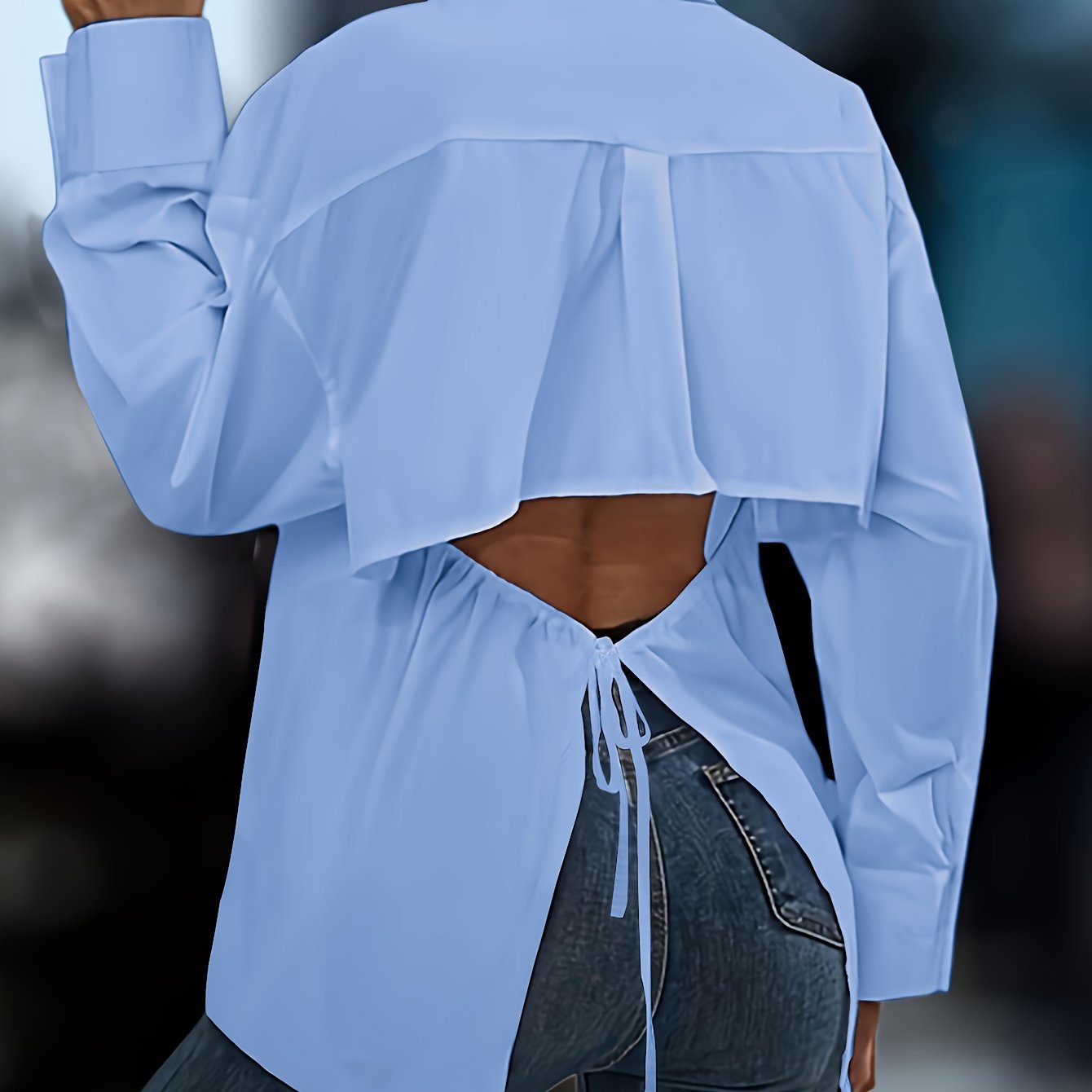 Chic Cut Out Blouse with Tied Detail - Flattering Long Sleeve Design for Spring & Fall - Versatile Womens Fashion Clothing