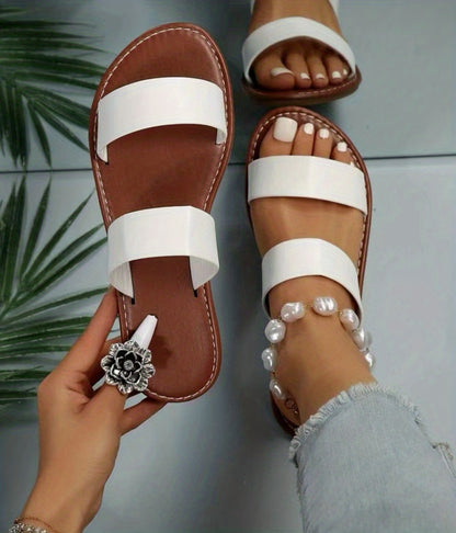 Chic Womens Slide Sandals - Effortless Slip-On - Comfy Double Strap Flats for Summer Leisure