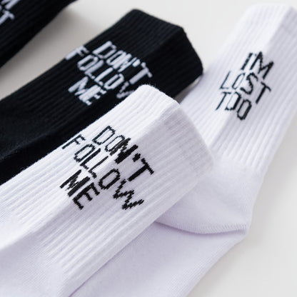 1/3/5 Pairs Autumn Winter Men Funny Humor Word Printed Socks Creative Hip Hop Street Skateboard Unisex Crew Happy Sock