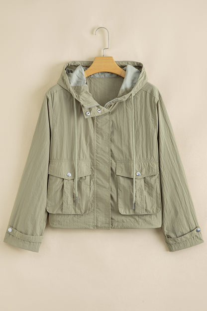 Laurel Green Zipped Pocket Cropped Hooded Utility Jacket