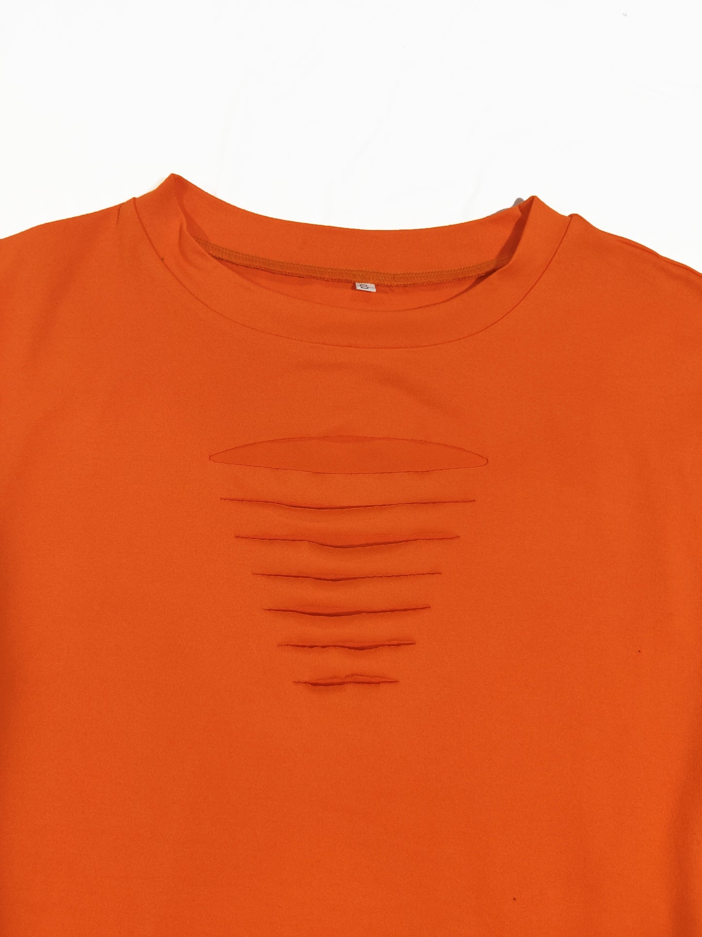 Chic Ripped Solid Two-piece Set - Crew Neck Short Sleeve Tee & Slim Shorts Outfit - Trendy Womens Casual Summer Wear