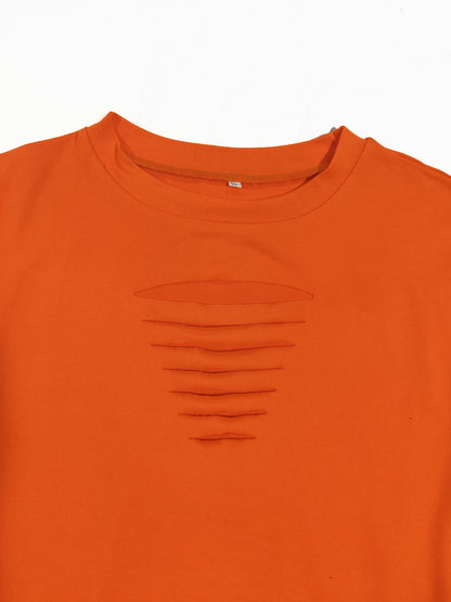 Chic Ripped Solid Two-piece Set - Crew Neck Short Sleeve Tee & Slim Shorts Outfit - Trendy Womens Casual Summer Wear