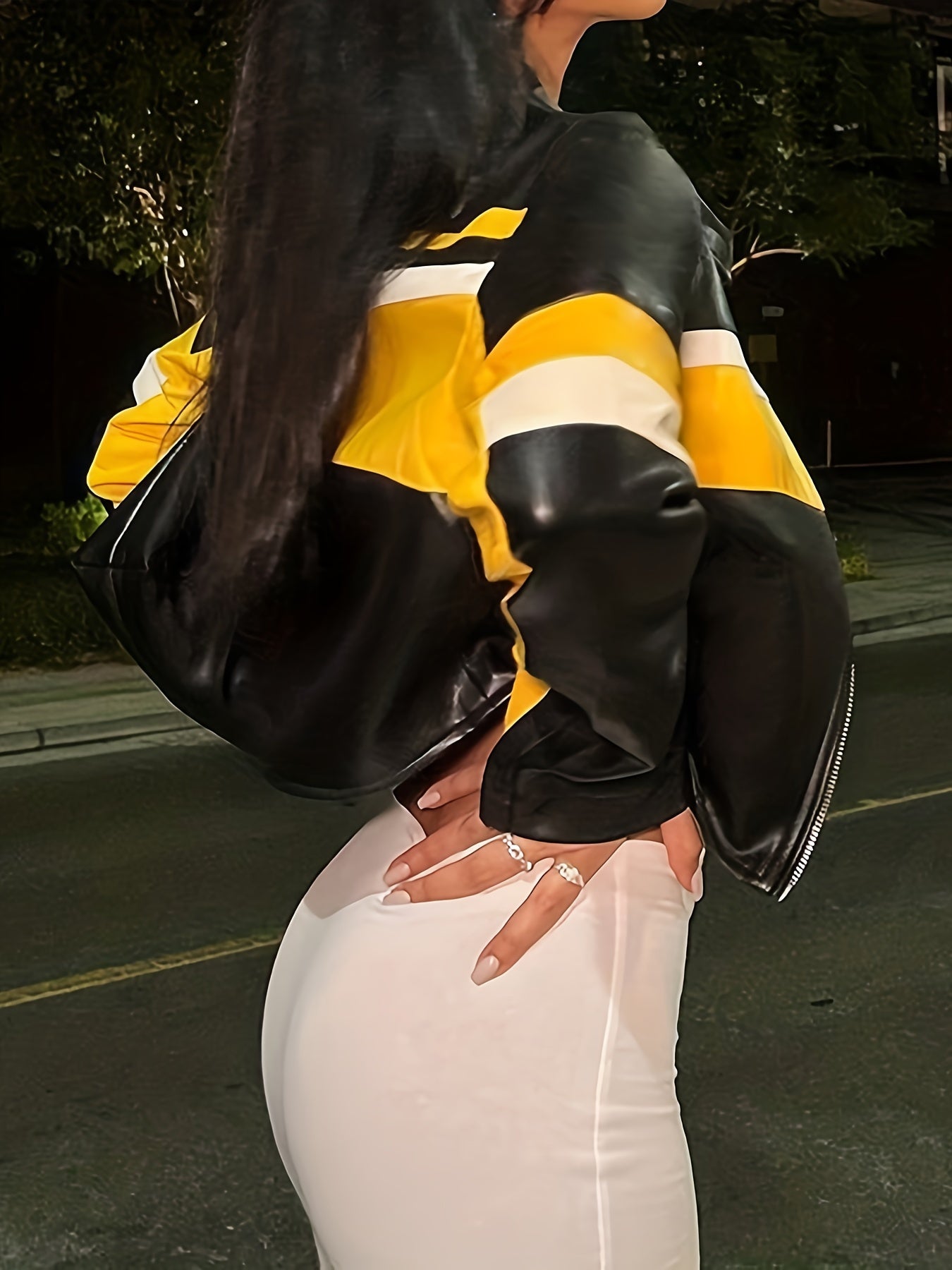 Faux Leather Zip Up Moto Jacket, Vintage Long Sleeve Jacket For Spring & Fall, Women's Clothing