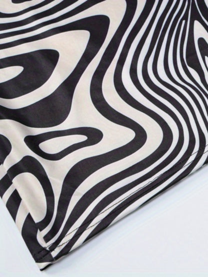 Chic Geometric Print Halter Mini Dress for Women - Sleeveless, Bodycon Fit, Perfect for Summer Beach Parties, Spaghetti Strap, Short Dress