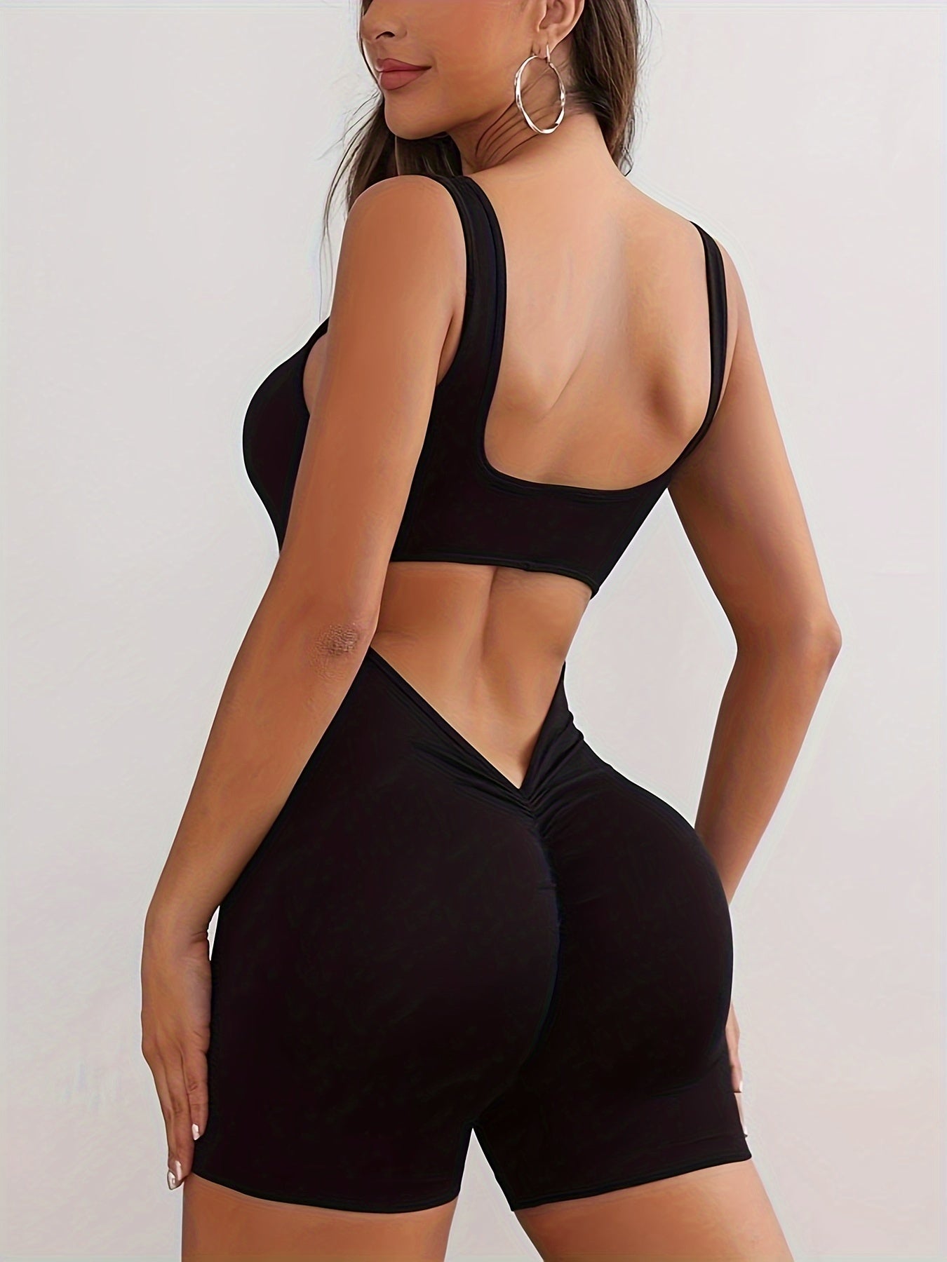 Sexy Cut Out Crew Neck Tank Romper Jumpsuit - Sleeveless, Skinny Fit, Breathable, Quick-Drying, Comfortable, Perfect for Spring & Summer Workout, Women's Clothing, Ideal for Yoga, Fitness, Gym, Outdoor Activities