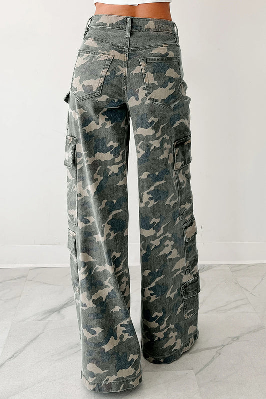 Green Camo Cargo Wide Leg Pants