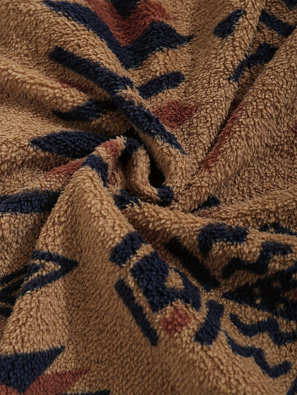 Aztec Pattern Fuzzy Jacket, Casual Zip Up Outwear For Winter & Fall, Women's Clothing