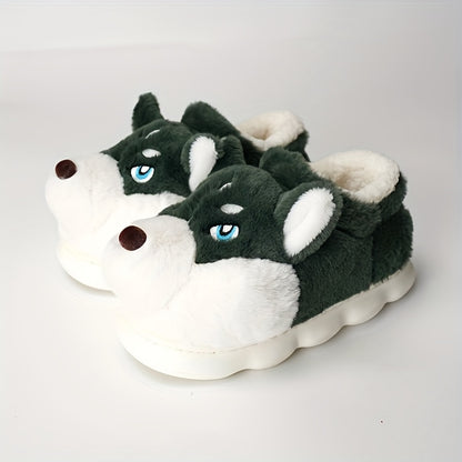 [Cozy Husky Slippers] Warm, Soft Cozy Husky Plush Slippers for Men and Women | Non-Slip Indoor/Outdoor Winter Shoes with Thick Sole, Cute Cartoon Design, Perfect for Casual Wear