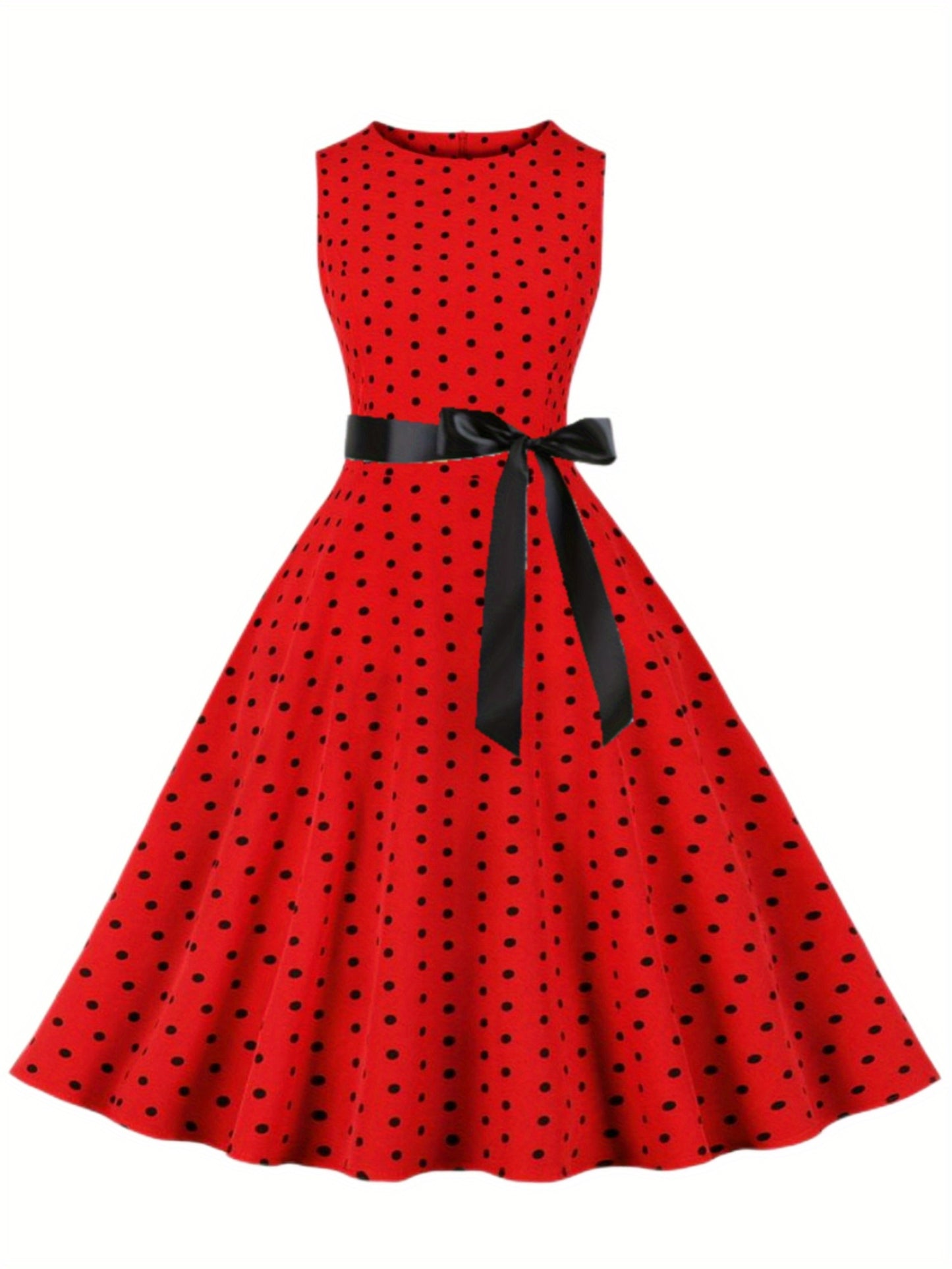 Women's Chic Sleeveless Polka Dot Dress - Vintage-Inspired Summer Sundress With Breathable Fabric, Perfect for Vacation Parties & Spring/Summer Celebrations
