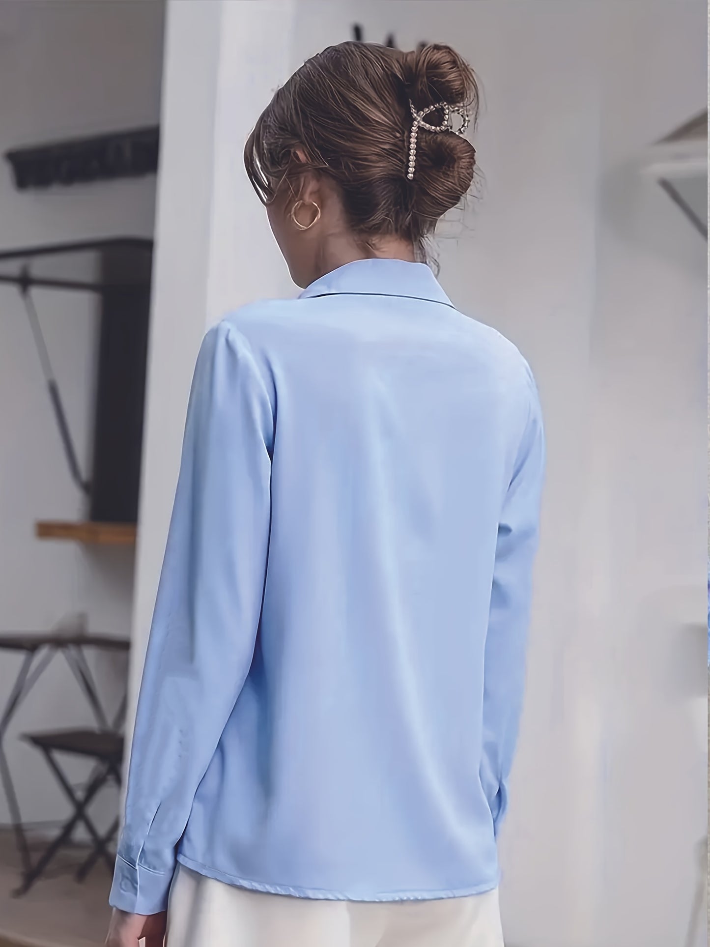 2024 Women's Professional Long Sleeve Shirt - Slim-Fit Square Neck Blouse with Semi-Sheer Fabric, White Office Workwear for Spring/Summer, Middle Eastern-Inspired Elegant Work Attire, Work Blouse