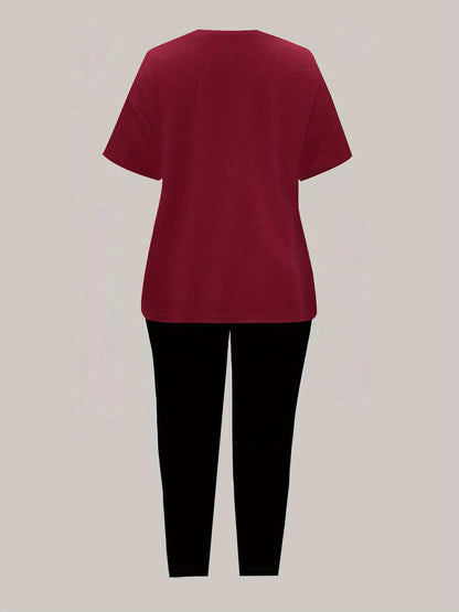 Women'S K-WAY Graphic Print Short Sleeve Crop Top & High-Waisted Leggings Set - Black with White Lettering, Stretchy Polyester Blend, Casual Streetwear Style, Spring/Summer Collection, High Waisted