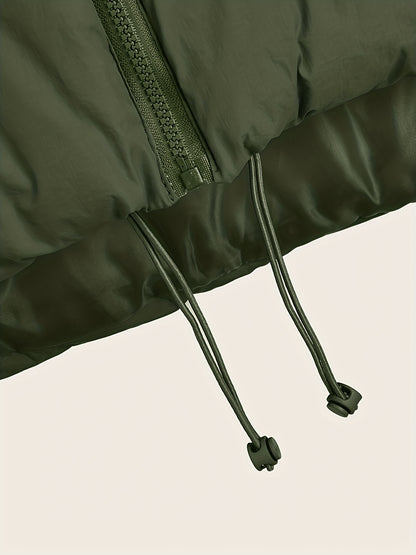 Women'S Elegant High-Neck Padded Vest with Drawstring Detail - Solid Color, Thick Warm Winter Sleeveless Jacket Vest, Casual Streetwear Style, 200g/m² Fabric Weight, Autumn/Winter Essential